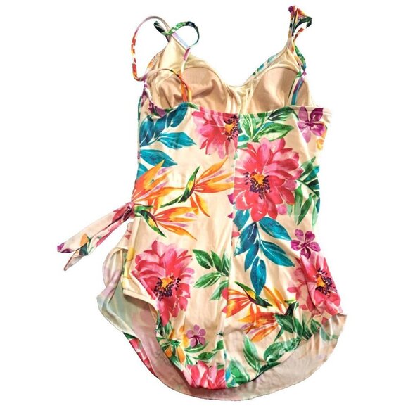 Maxine of Hollywood 16 Floral Print Swimsuit V-Neck Double Straps Soft Cup Bra - Picture 3 of 7